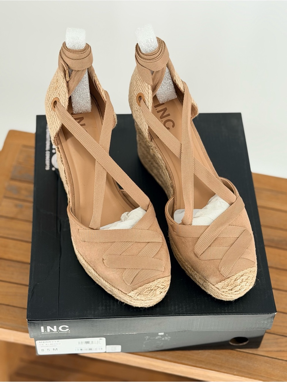 New INC International Concepts Women’s Tan Espadrille Wedge Sandals  size 8.5 M